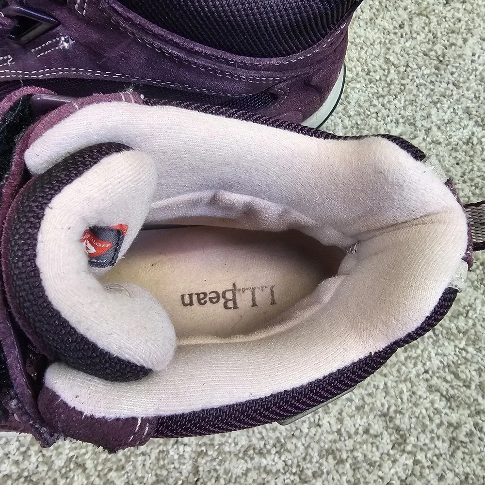 LL Bean Womens Sz 7M Tek 2.5 Waterproof Primaloft 200G Purple Suede 3 Strap Boot